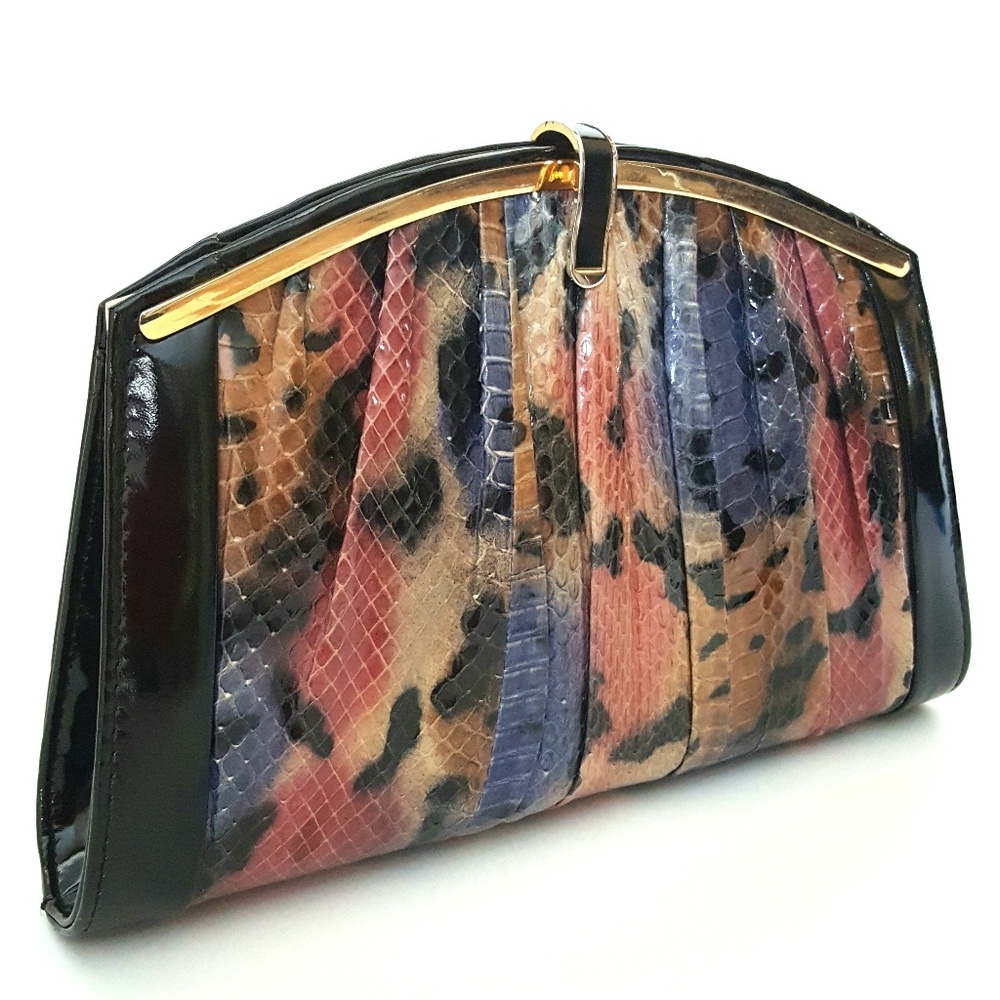 Vintage 60's Dyed Snakeskin Patent Leather Handbag